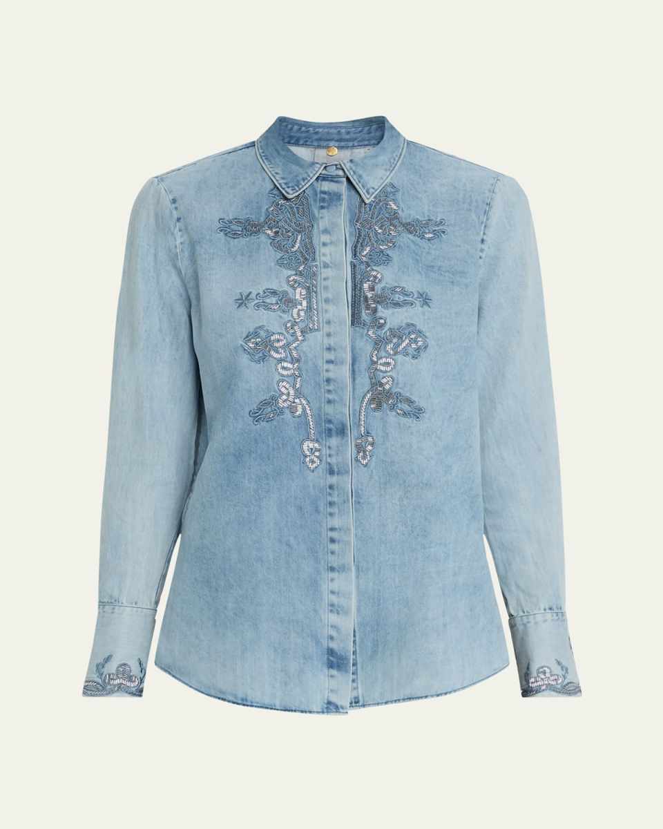 Imara Beaded Embroidered Denim Blous